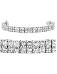 Diamond Bracelet - Double Row Asscher Diamond Tennis Bracelet 18k White Gold