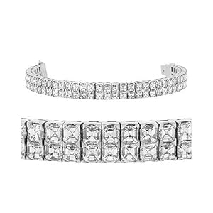 Diamond Bracelet - Double Row Asscher Diamond Tennis Bracelet 18k White Gold