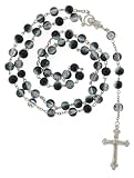Black and Clear Glass Rosary - Mother Mary and Sacred Heart of Jesus Centerpiece - 26 in. Necklace - 19 in. Overall