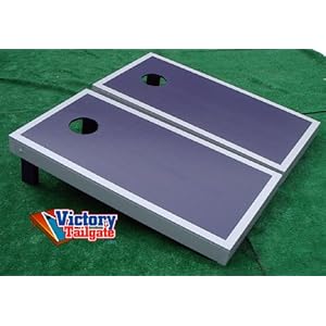 GRAY & NAVY BLUE Matching Border Cornhole Bean Bag Toss Game