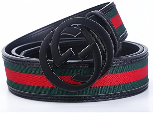 Godisdesigner Men's Big G Buckle Classic Green / Red / Green Leather Belt