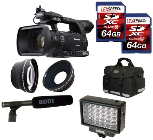 Panasonic AG-AC160APJ AC160A HD Camcorder + Rode NTG2 Microphone + Panasonic Battery + Two 64GB + 0.45X Wide Angle + 2x Telephoto Lens + Case + Tripod + LED Panasonic AG-AC160APJ AC160A HD Camcorder + Rode NTG2 Microphone + Panasonic Battery + Two 64GB + 0.45X Wide Angle + 2x Telephoto Lens + Case + Tripod + LED