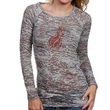 NBA Touch by Alyssa Milano Miami Heat Ladies Gray Sheer Burnout Crystal Logo Premium Long Sleeve T-shirt (X-Large)