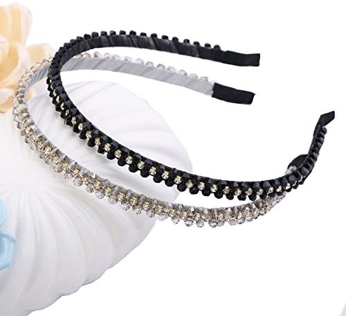 Cfrmall Girls / Women Ribbon or Jewelry Crystal Pearl Headbands (2Pcs Set Girls / Wome Crystal Bejeweled Sparkle Headbands)