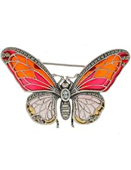 925 Sterling Silver Marcasite, Sky Blue Topaz & Enamel Butterfly Brooch