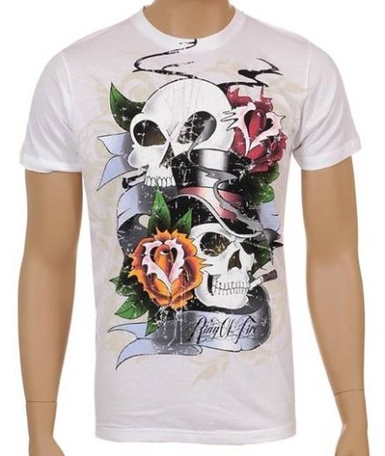 Ring of Fire Skulls and Scared Roses 100% Cotton Adult T-Shirt - Clearance Sale !