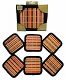 6 Piece Bamboo Woven Coaster Set, Woven Colorful Bamboo Slats. Natural Woven, a Classy Addition to Your Table and Décor