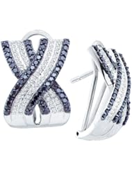 14K White Gold 1.50CT Black & White Round Cut Diamond X Fashion Earring