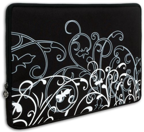 Black and White Fleur Carrying Case Sleeve fit Apple MacBook 13 and 13 - 14 inch Notebook Laptop Computer