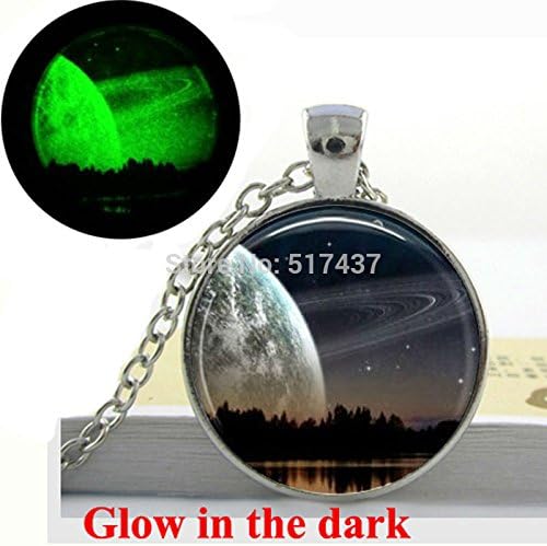 Pretty Lee Glow In The Dark Necklace Pendant Solar System Necklace Planets Outer Space Astrology Art Photo Glass Dome Glowing Jewelry