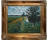 Art Reproduction Oil Painting - Monet Paintings: Walking Near Argenteuil with Renaissance Bronze Frame - Bronze Finish - 30 X 34 - Hand Painted Framed Canvas Art
