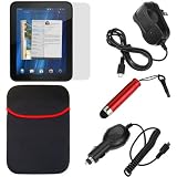 GTMax Black 10 inch Neoprene Sleeve Case + LCD Screen Protector + Micro-USB Car Charger + Micro-USB Travel Charger (Free Gift Red Stylus Pen with Plug Included) for HP TouchPad Tablet