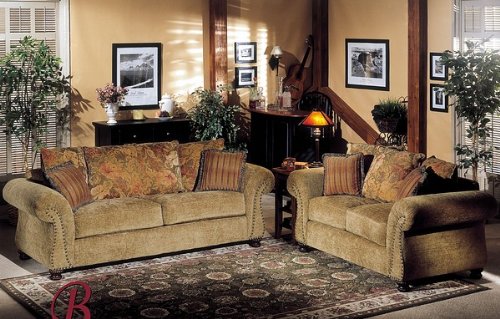 2PC Paris Caramel Fabric Sofa Couch Loveseat Set