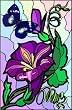 Purple Stargazer Lily Flower with Blue Butterfly-Vinyl Stained Glass Film, Static Cling Window Decal