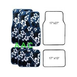 A Set of 4 Universal Fit Hawaii Hibiscus Carpet Floor Mats for Cars / Truck - Blue