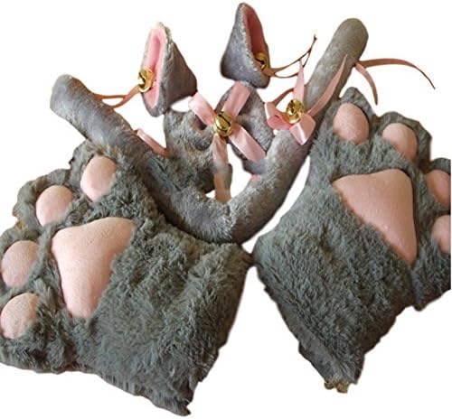 Onomii Cat Cosplay Collection 4-piece Set [ Glove Ear Tail Claw Tie ] [Black / White] (GRAY)