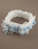 Brides Bridal Wedding Garter with Fancy Lace and Ribbon Bows with Pearl Beads