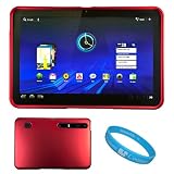 Red Durable 2 Piece Protective Rubberized Crystal Hard Case Cover for Verizon Wireless New Motorola Xoom Multi-Touch Tablet (Android 3.0 Honeycomb Platform) + SumacLife TM Wisdom Courage Wristband