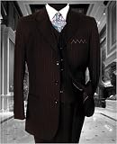 3PC 3 BUTTON COLOR BROWN VESTED MENS SUIT WITH PINSTRIPE BY: TESSORI UOMO. SUPER 150'S EXTRA FINE ITALIAN WOOL