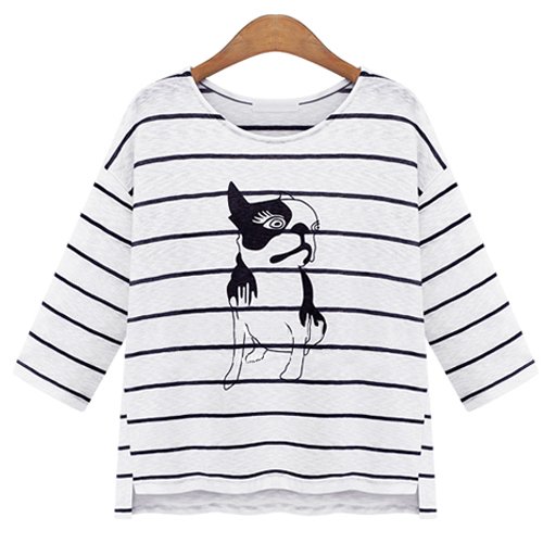 (イイネショップ) eeNeshop アニマル プリント ボーダー Ｔシャツ