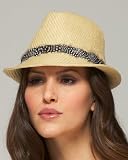 bebe Straw Feather Banded Fedora