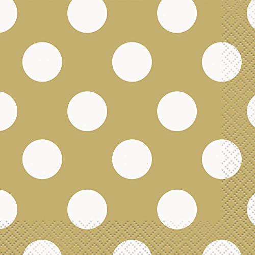 Polka Dot Beverage Napkins, Gold, 16 Count
