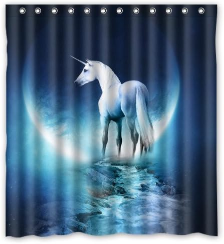 66"(w) x 72"(h) Moon Night Unicorn Theme Painting 100% Polyester Bathroom Shower Curtain Shower Rings Included