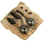 Chakra Plate 13 Petrified Wood Garnet Hematite Black Tourmaline Crystal Stone Slab 3.2