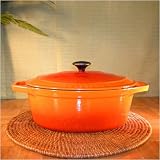 French Home Gourmet 109020F Cast Iron 13 Oval Covered Casserole Dish in Flame