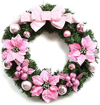 ClikWing Christmas Wreath 18 Inch Pine Garland with Wonderful Flower Christmas Ball Bowknot Pink