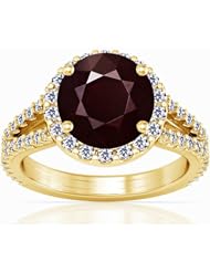 18K Yellow Gold Round Cut Ruby Ring With Sidestones