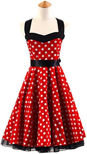 Miss Hollywood Vintage 50s Polka Dots Halter Pinup Casual Party Swing Dress