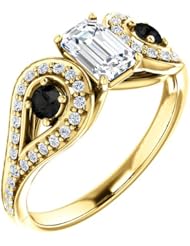 10K Yellow Gold Emerald Cut White and Black Diamond Ring -- LIFETIME WARRANTY