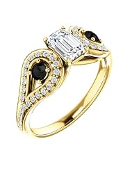 14K Yellow Gold Emerald Cut White and Black Diamond Ring -- LIFETIME WARRANTY
