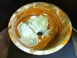 14" Round Multi Brown Gold Onyx Bathroom Sink Vessel Above Counter or Undermount Installation