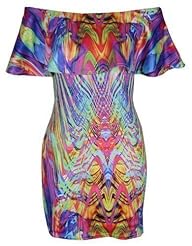 Off the Shoulder Sleeveless Floral Print Tropical Print  Bodycon Dress/Party Dress/Mini Dress  With Ruffles