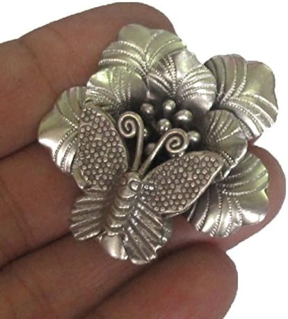 "ThaiSilverJewely" WEIGHT APPROX. 17.60 GRAMS GENUINE FLOWER &amp; SMALL BUTTERFLY FLOWER SIZE 40x40 MM. REALLY BEAUTIFUL &amp; NICE FLOWER PENDANT WITH RING FOR SMALL BUTTERFLY (KAREAN PENDANT BOX 5-3)