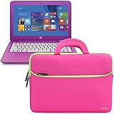 Evecase HP Stream 13/ 14 13.3-14inch Laptop Sleeve, Portable Slim Neoprene Travel Carrying Case Bag w/ Dual Handle and Accessory Pocket - Hot Pink
