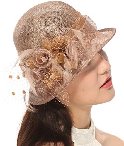 Fancy Small Brim Kentucky Derby Floppy Slant Top Bucket with Organza Rose Flowers Millinery Church Hat