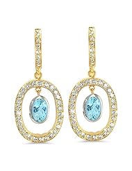 Duo Oval, Vintage Diamond Earrings In 18K Yellow Gold With A 0.75 ct. Genuine aquamarine Center Stone.