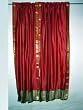 2 Silk Sari Curtains Peach Red India Golden Border Drapes Panels 84"