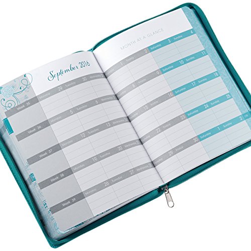2016 Turquoise Blue 18 Month Zippered Inspirational Daily Planner 