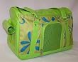 Designer Pet Carrier - Hibiscus Flower Pet Carrier - Green with Blue Flowers - Medium