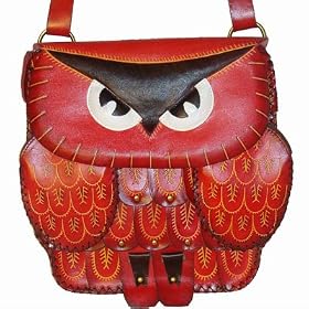 Genuine Leather Messenger Shoulder Bag, an Owl Design, Beautiful and Unique !