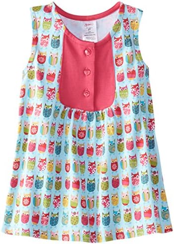 Zutano Little Girls' Owls Darling Mini Dress, Aqua, 4T