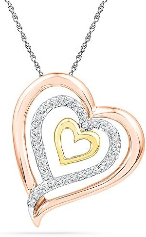The Orion Collection - Three Tone 10K Gold And Diamond Heart Pendant With 16" White Gold Chain For Her (0.11 CTTW)