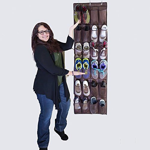 Over the Door Shoe Orgnizer Brown Fabric Hange Closet Hanger Accessories Storage Bag 24 Pockets