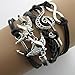 Nobio Double Birds Note Charms PU Leather Wrap Bracelet Pendetn Wrist Band Wristband
