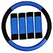 FH-FB071115 Complete Set Travel Master Seat Covers Airbag Ready & Rear Split with Steering Wheel Cover, Seat Belt Pads Blue- Fit Most Car, Truck, Suv, or Van