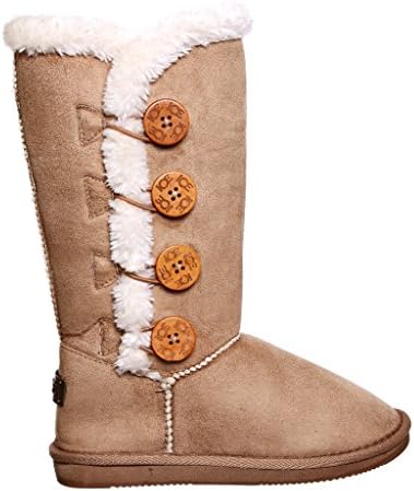 Tina/02 Plain Color Four Button Fur Lined Mid-calf Snow Boots (5, chestnut)